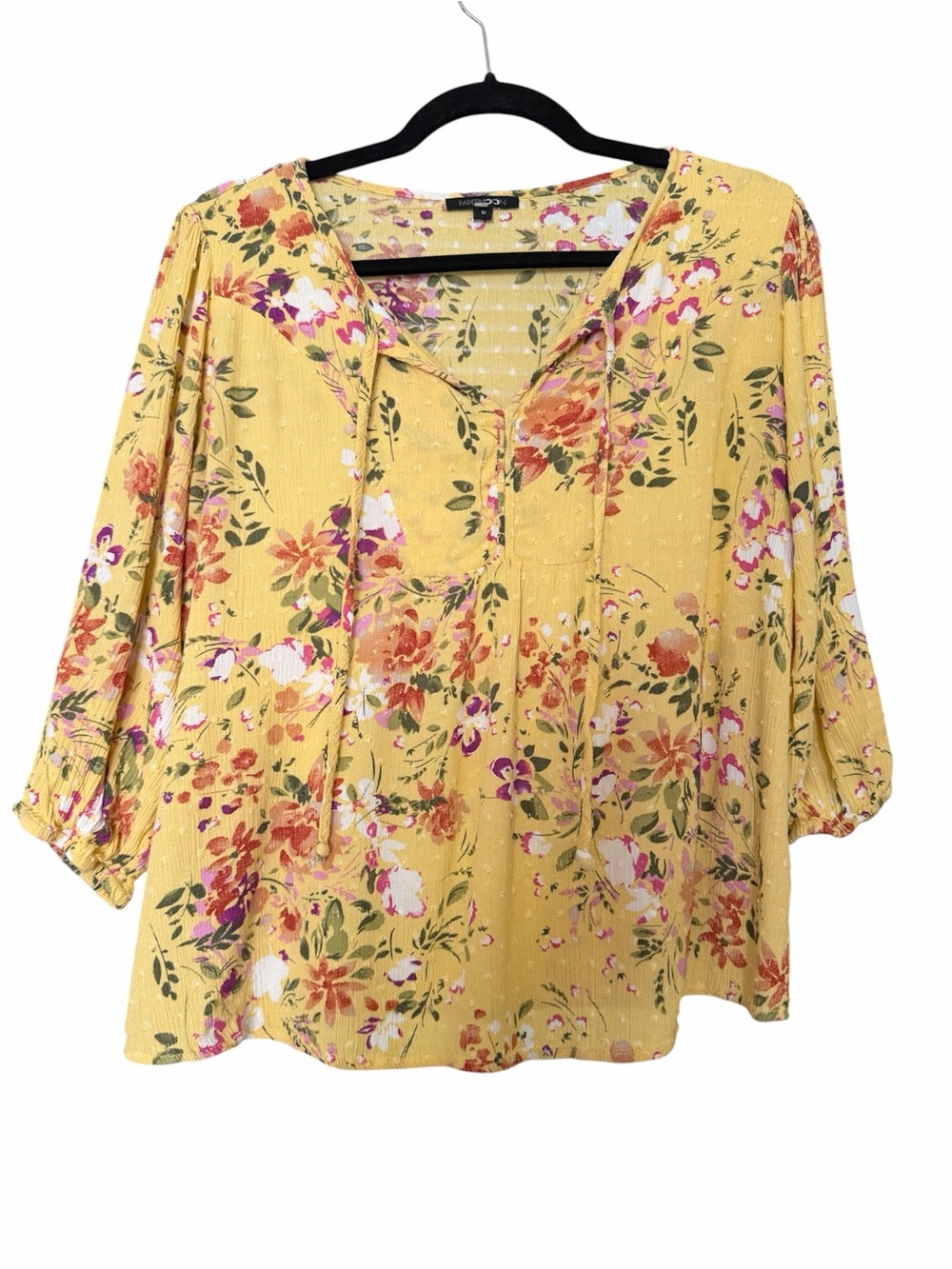 Papermoon Yellow Floral V‑Neck Peasant Top